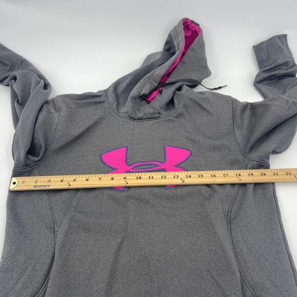 UNDER ARMOUR Women's Sweatshirt Size M Fleece Big Logo Grey Pullover Hoodie - Picture 4 of 5